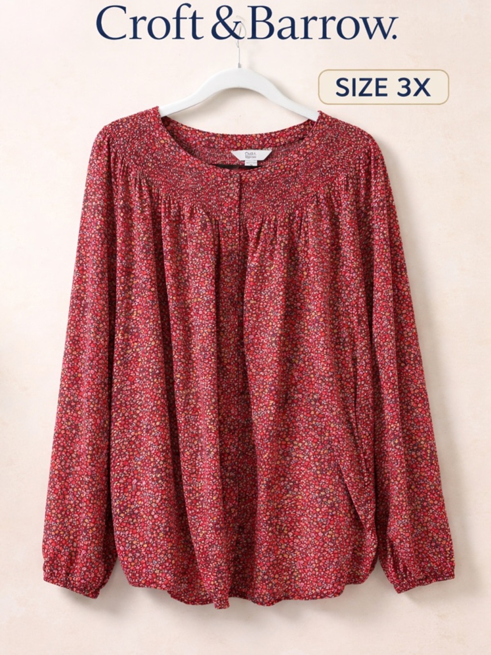 croft & barrow Red Floral Peasant Blouse
